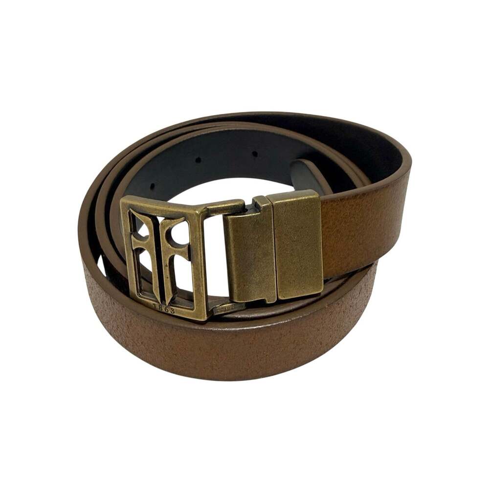 FRYE Leather Reversible Belt M Womens Metal Logo Buckle Brown Black Western